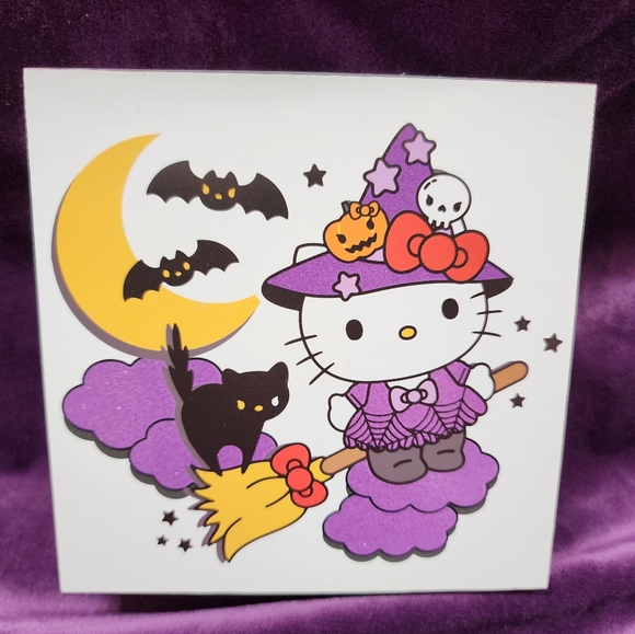 Hello Kitty Witch Noodle Bowl & Block Sign Wall Art Picture Halloween Decor - Picture 7 of 14